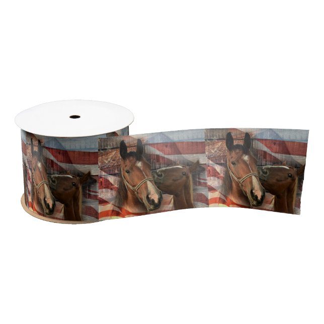 Horse Rustic Barn American Flag Satin Ribbon (Spool)