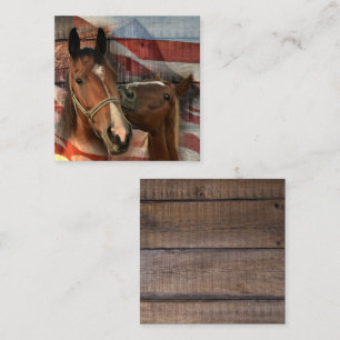 Horse Rustic Barn American Flag Square Business Card