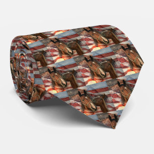 Horse Rustic Barn American Flag Tie