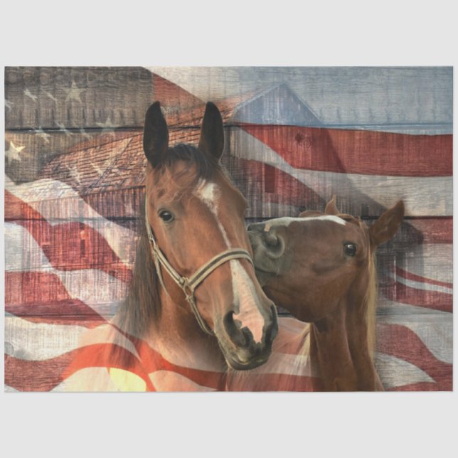 Horse Rustic Barn American Flag Tissue Paper (Front)