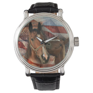 Horse Rustic Barn American Flag Watch