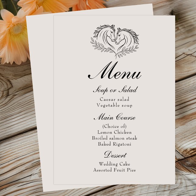 Horse Rustic Farm Elegant Country Western Wedding  Menu (Creator Uploaded)