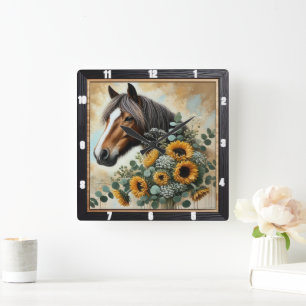 Horse Rustic Wall Square Wall Clock