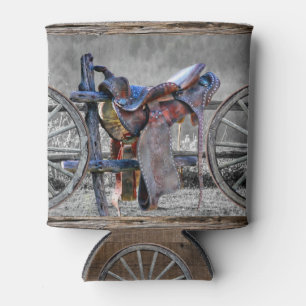 Horse Saddle Corral Fence Western Wagon Wheels  Can Cooler