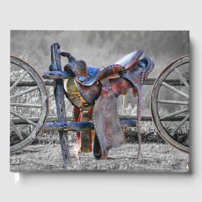 Horse Saddle Corral Fence Western Wagon Wheels  Guest Book (Front)