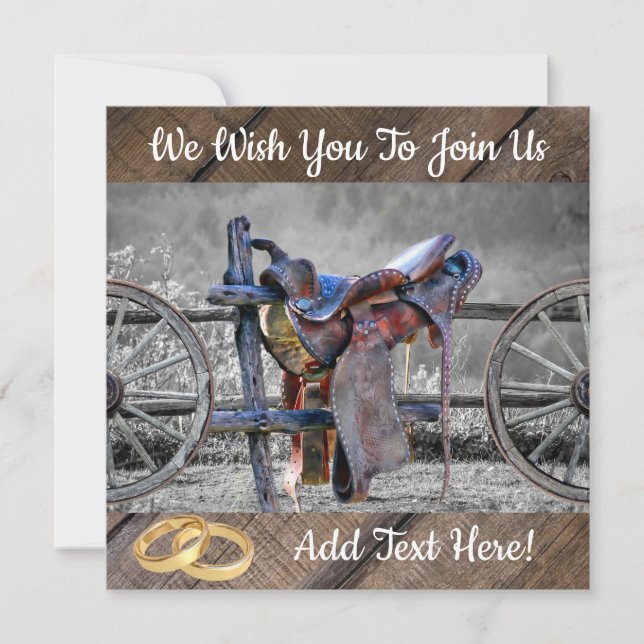 Horse Saddle Corral Fence Western Wagon Wheels  Invitation (Front)