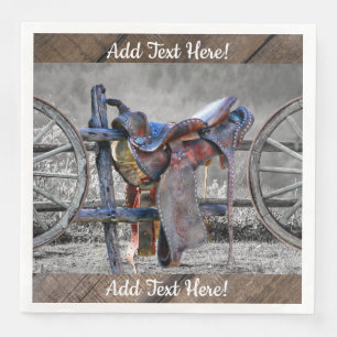 Horse Saddle Corral Fence Western Wagon Wheels  Napkin