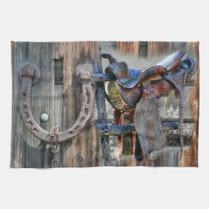 Horse Saddle Horseshoe Rustic Western Kitchen Towel