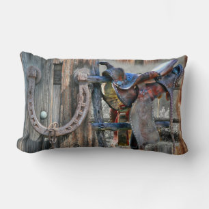Horse Saddle Horseshoe Rustic Western Lumbar Pillow