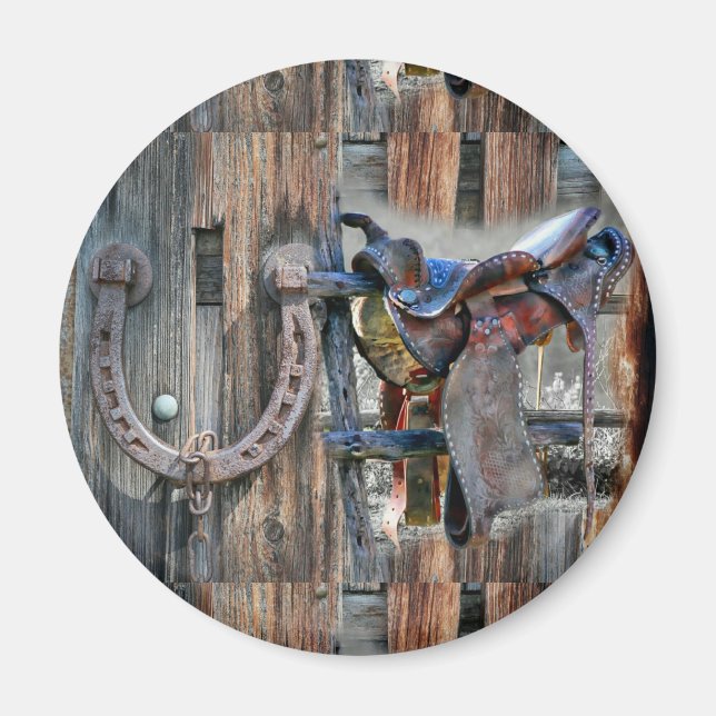 Horse Saddle Horseshoe Rustic Western Magnet (Front)