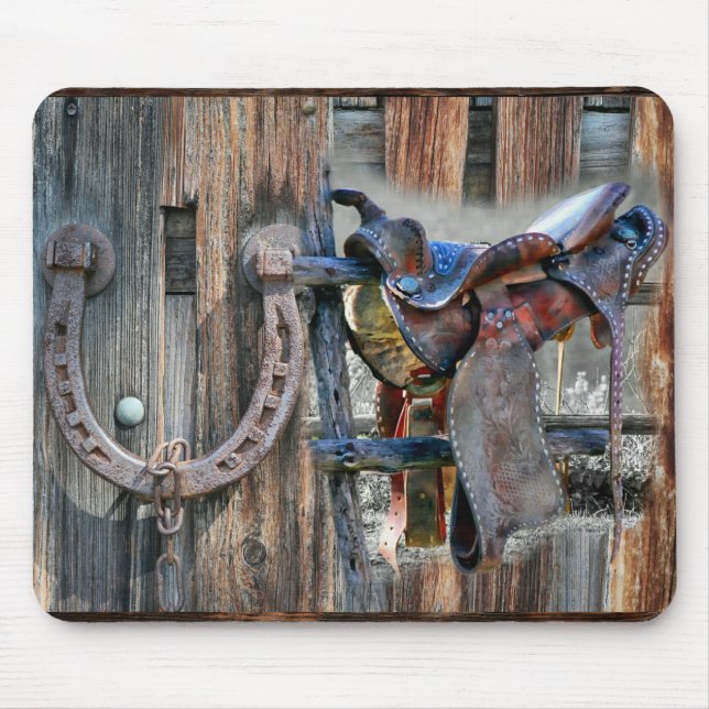 Horse Saddle Horseshoe Rustic Western Mouse Pad (Front)