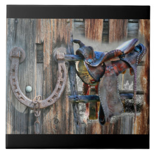 Horse Saddle Horseshoe Rustic Western Tile