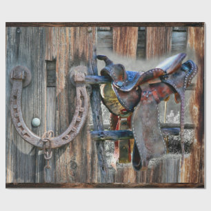 Horse Saddle Horseshoe Rustic Western Wrapping Pap Paper