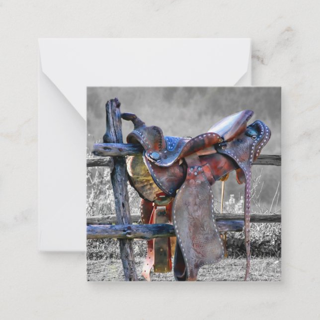 Horse Saddle On Corral Fence Western Card (Front)