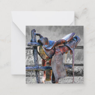 Horse Saddle On Corral Fence Western Card