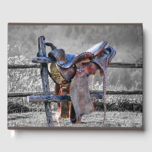 Horse Saddle On Corral Fence Western Guest Book