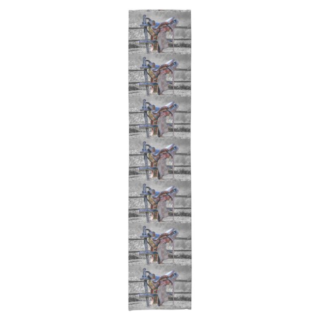 Horse Saddle On Corral Fence Western Short Table Runner (Front)