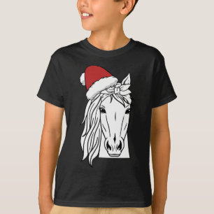 Horse Santa Hat Christmas Pajama Horseback Riding T-Shirt