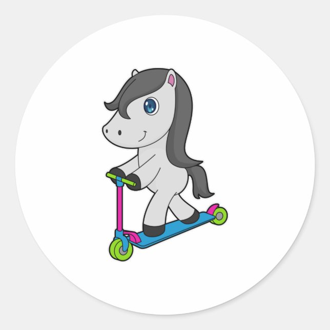 Horse Scooter Classic Round Sticker (Front)