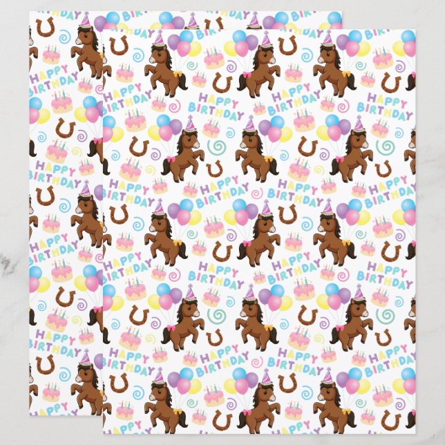 Horse Scrapbook Paper in White (Front/Back)