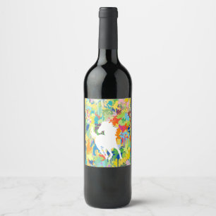 Horse Shape Colourful Splash Wine Label