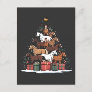 Horse Shaped Christmas Tree Equine Xmas Invitation Postcard