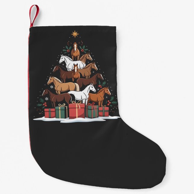 Horse Shaped Christmas Tree Equine Xmas  Small Christmas Stocking (Front)