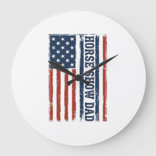 Horse Show Dad American Flag Vintage Shirt Design_ Large Clock