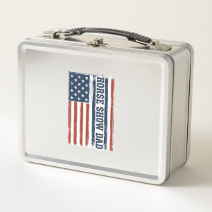 Horse Show Dad American Flag Vintage Shirt Design_ Metal Lunch Box