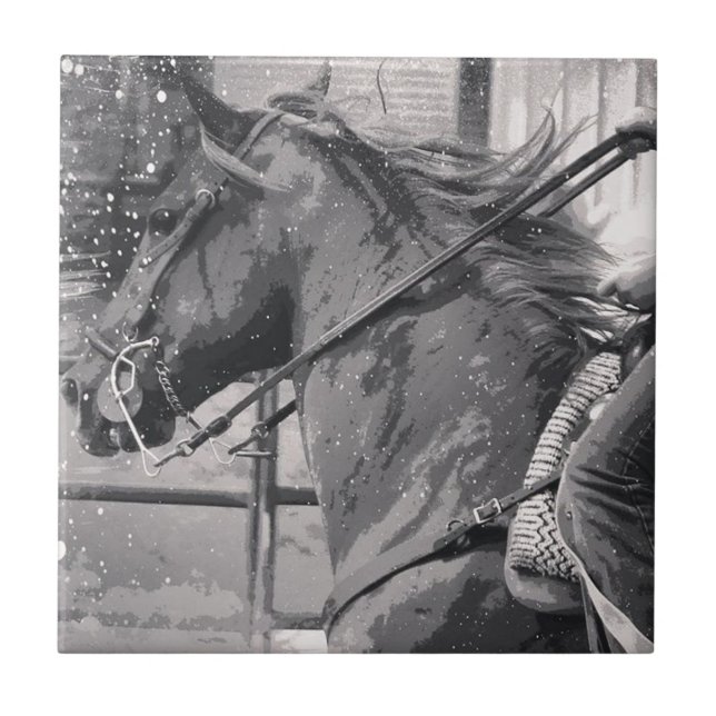 Horse Show Grunge Black and White Tile (Front)