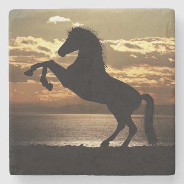 Horse Silhouette Against the Sunset Stone Coaster (Front)