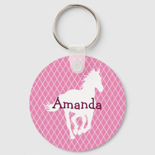 Horse Silhouette Diamond Pattern Custom Keychain