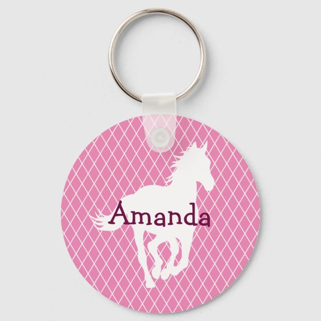 Horse Silhouette Diamond Pattern Custom Keychain (Front)