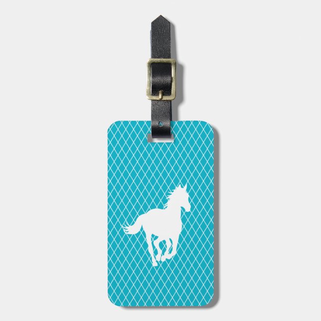 Horse Silhouette Diamond Pattern Custom Luggage Tag (Front Vertical)