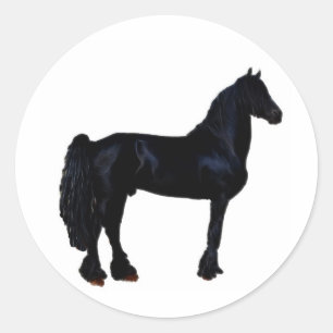 Horse silhouette in black and white classic round sticker