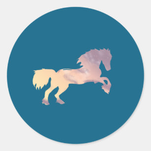 Horse Silhouette Pastel Sunrise Sky with Clouds Classic Round Sticker