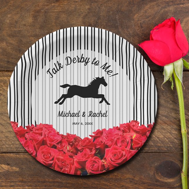 Horse Silhouette Red Roses Derby Paper Plate (Creator Uploaded)