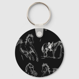 Horse silhouettes Black White Keychain