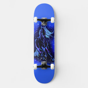 Horse Skateboard Running In Blue Starry Night