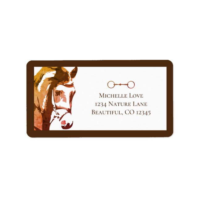 Horse Sketch and Snaffle Bit in Brown Address Label (Front)