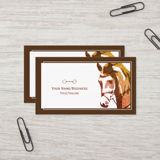Horse Sketch and Snaffle Bit in Brown Business Card (Front/Back In Situ)