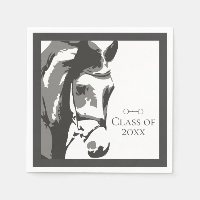 Horse Sketch, Snaffle Bit Grey Graduation Class of Napkin (Front)