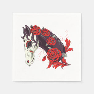 Horse Skull with Red Roses Dias de los Muertos Napkin