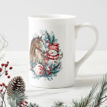 Horse snowman Christmas watercolor elegant Bone China Mug<br><div class="desc">Horse and snowman personalized Christmas design with elegant Christmas wreath and beautiful white and red ornament for horse lovers.</div>