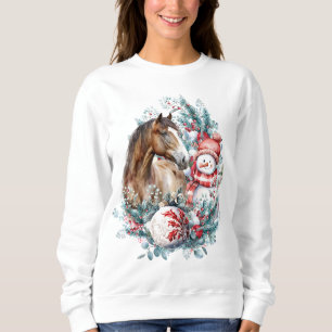 Horse snowman Christmas watercolor elegant Sweatshirt