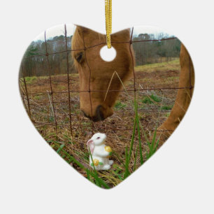 horse & Spring flower Bunny Ceramic Ornament