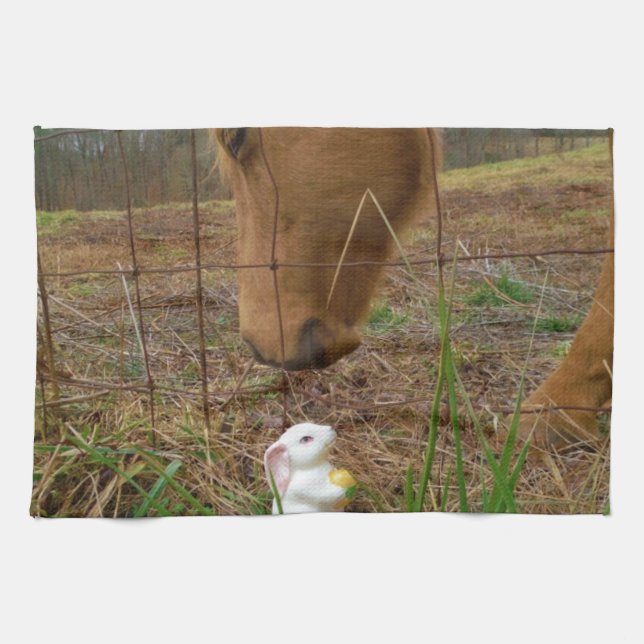 horse & Spring flower Bunny Kitchen Towel (Horizontal)
