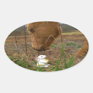 horse & Spring flower Bunny Oval Sticker