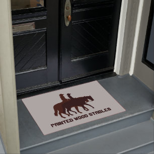 Horse Stables Horseback Rustic Wood Template  Doormat