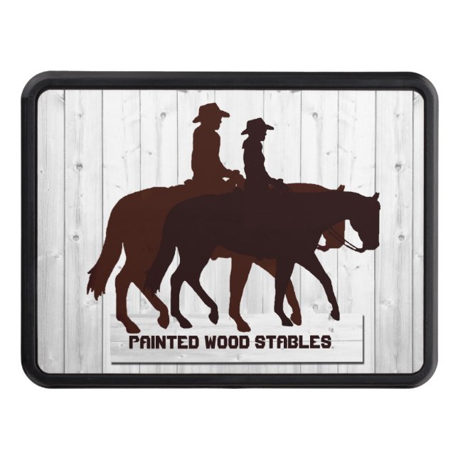 Horse Stables Western Horseback Weathered Wood Trailer Hitch Cover (Front)